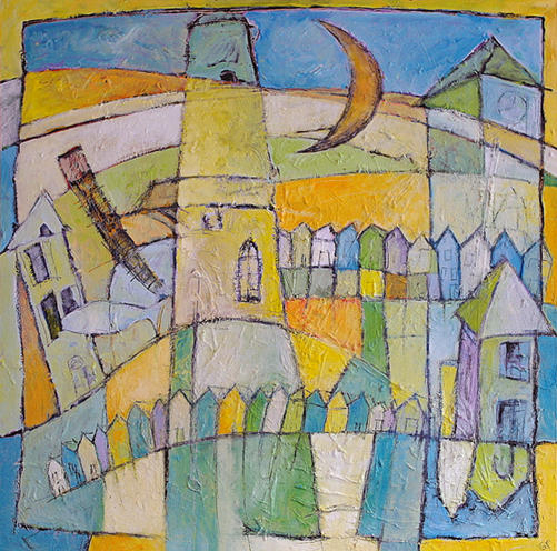 Landschap met strandhuisjes